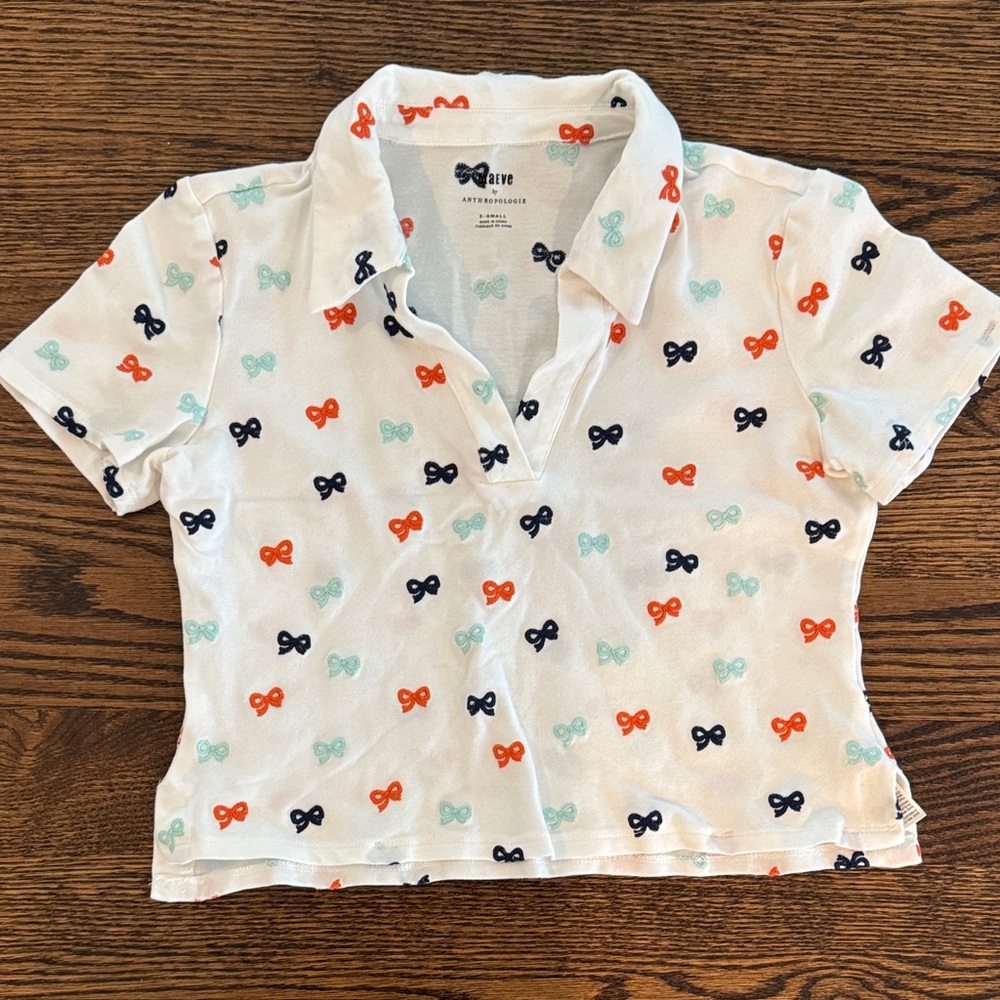 Maeve White Polo Shirt with Bow embroidering